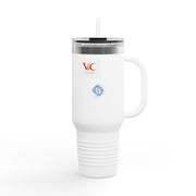 40oz Insulated Travel Mug – White Tumbler with Handle & Straw (Spiral Accent)