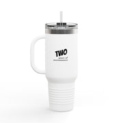 40oz Insulated Travel Mug – White Tumbler with Handle & Straw (Spiral Accent)