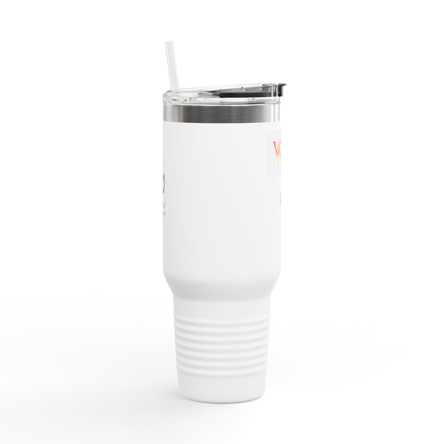 40oz Insulated Travel Mug – White Tumbler with Handle & Straw (Spiral Accent)