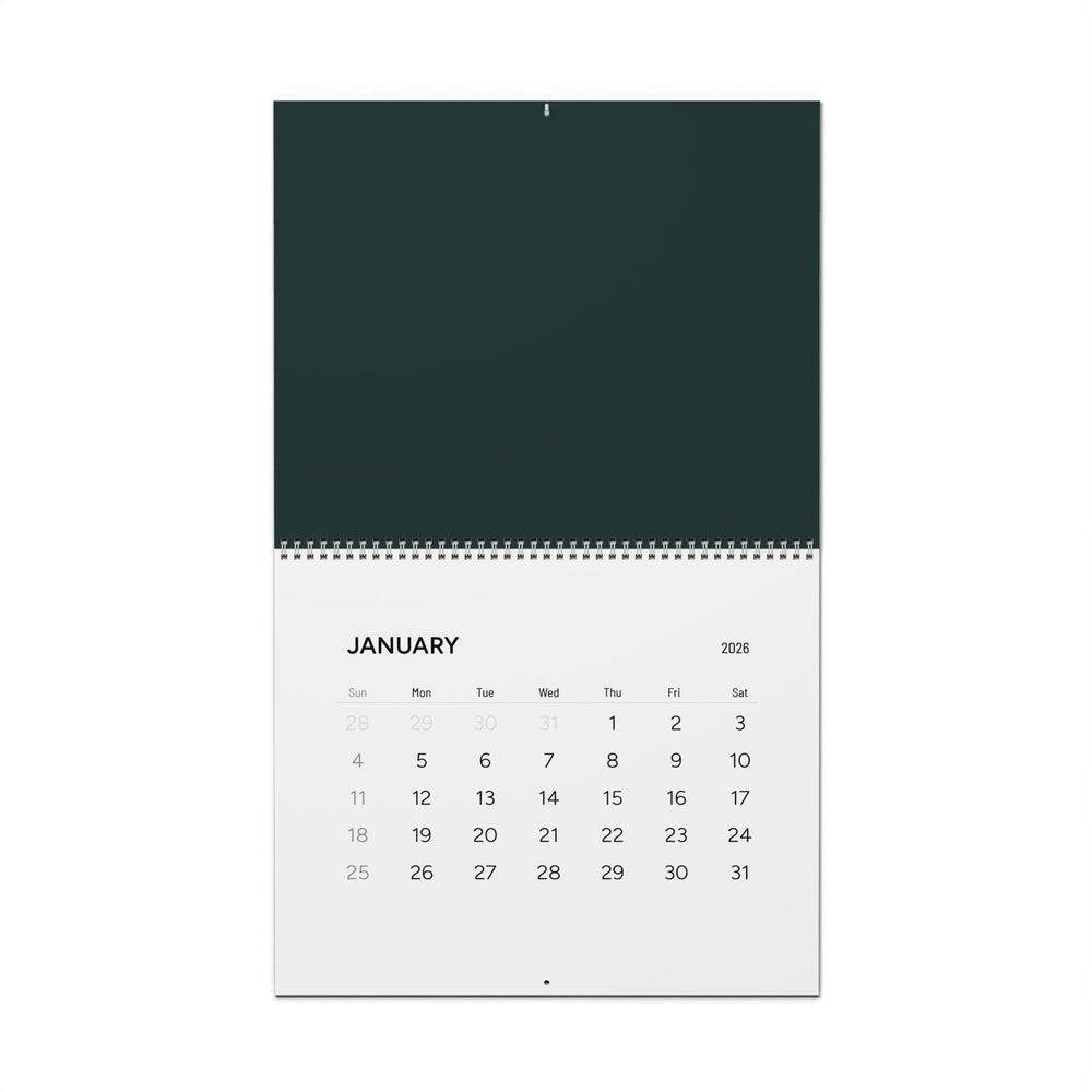 Minimal Dark Green 2026 Wall Calendar — Clean Monthly Planner Calendar