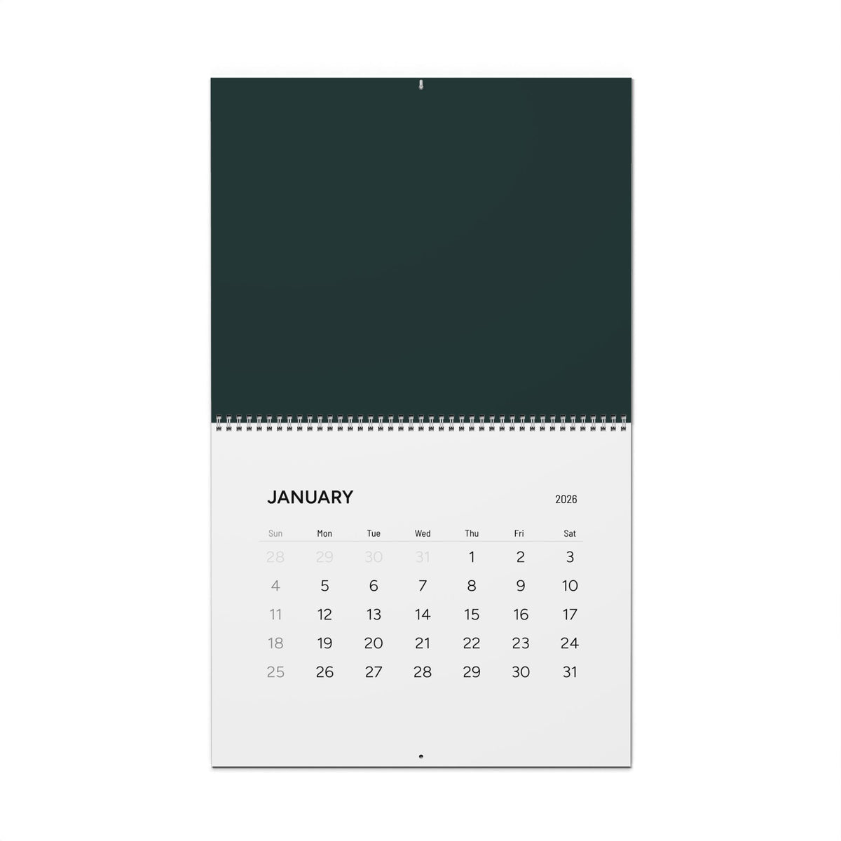 Minimal Dark Green 2026 Wall Calendar — Clean Monthly Planner Calendar